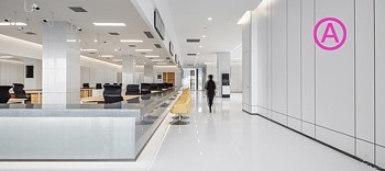 office space for turnstiles for access control with terminals for temperature and face recognition